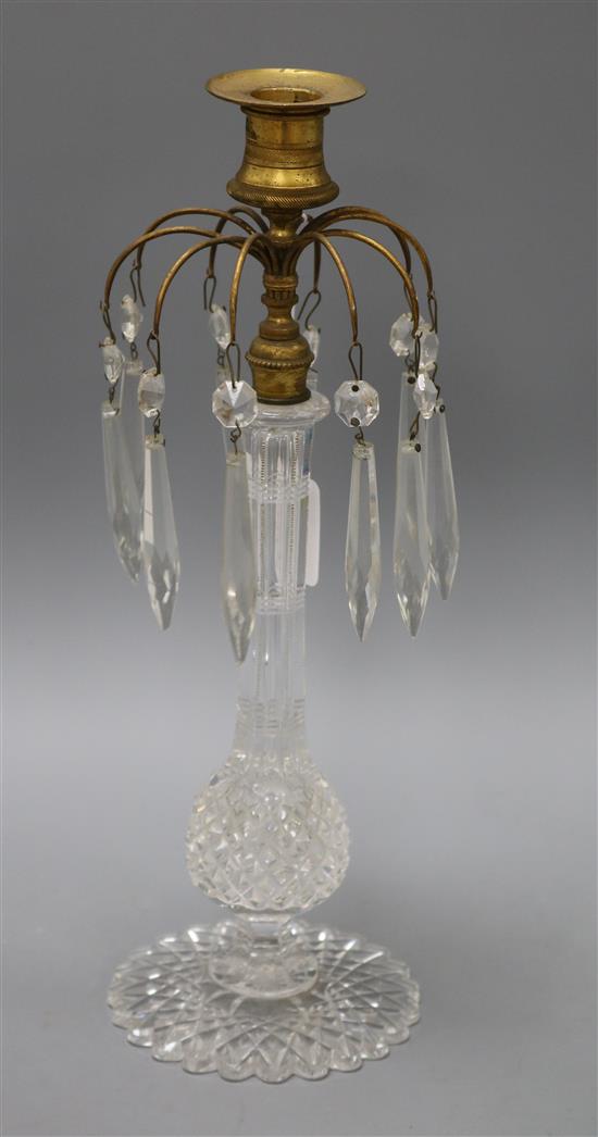 A 19th century cut glass lustre candlestick height 35.5cm